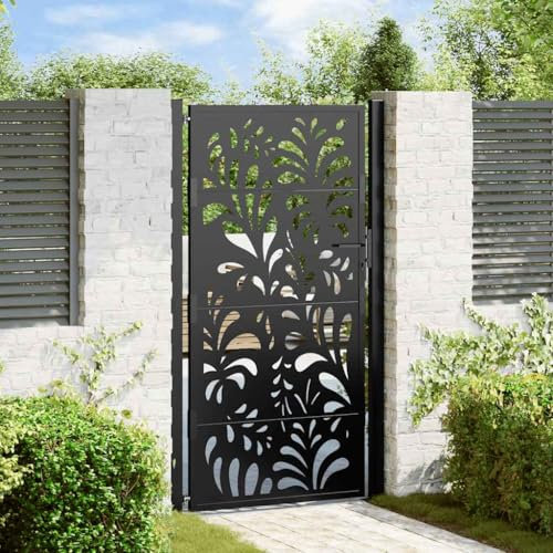 Brokky 4100972 Garden Gate Black 105x180 cm Steel Wave Design Garden Gates High galvanised wrought iron metal swing gate
