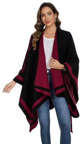 colornival Poncho Femme Hiver Élégant Châle Femme Chaud Poncho Cape Réversible Écharpe Châle Hiver Automne Cadeau de Noël pour Femme