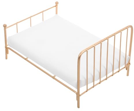 Generisch Mini-puppenhausbett, 1:12, Europäisches Mini-puppenbett Mit Metallrahmen Und Matratze, Miniatur-schlafzimmermöbel Für Puppenhaus-Dekoration, Golden