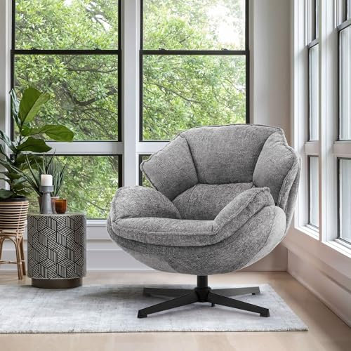 IWMH Swivel Accent Chair for Living Room, Upholstered Occasional Armchair, Tub Chairs with Metal Legs, Leisure Single Sofa Chair for Bedroom Reading (Grey)