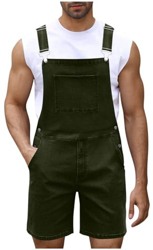 Salopette da uomo in denim salopette e bretelle salopette con tasca con cerniera tuta corta tinta unita casual jeans pantaloncini tuta da lavoro