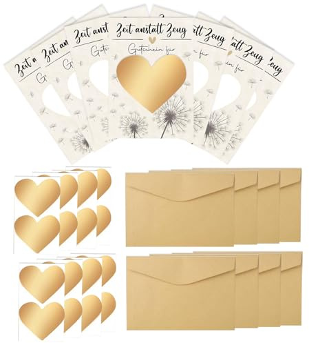 Axvxby 8 Sets Gutscheine zum Selber Ausfüllen Rubbelkarten Selbst Beschriften Sets, DIY Rubbelkarten mit Umschlägen und Herzform Rubbelaufkleber Ideal Für Geburtstag Hochzeit Party