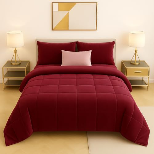 Master House Trapunta Piumone Matrimoniale Singola Piazza 1/2 in Morbido e Caldo Velluto per Camera da Letto Elegante e Confortevole (Bordò, Matrimoniale 260x265 cm)