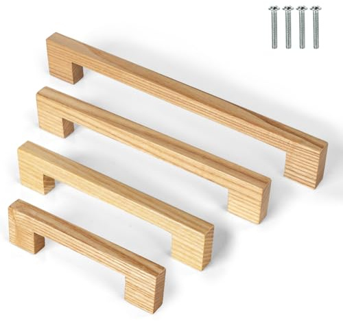 KOVNISE Holzgriffe für Schränke Massiver Griff Schrankgriff Massivholz Buche Originalholzfarbe Schlichter Moderner Stil für Schrank Tür Schublade Kommode Schublade (2, 192MM)
