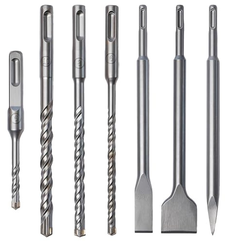 Tobriavor SDS Plus Bohrer set 7-tlg, Hammerbohrer-Set 6,8,10mm, mit 3-tlg Meißel-Set, .Zubehör Bohrhämmer für Beton, Mauerwerk, Steinbohrer - Betonbohrer Set Professional Zubehör Bohrhammer