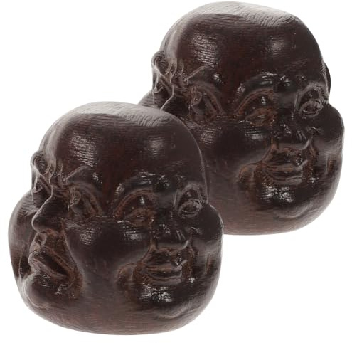 Dekorative Buddha Kopf Holzschnitzerei 2 Stück aus Vietnamesischem Agarholz | Kompakte Form, für Heim und Bürodeko Geeignet, Feine Ausführung, Kreative Optik