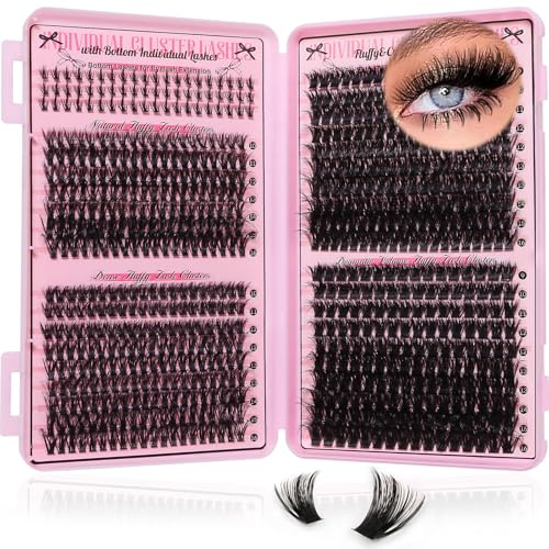 Ykeoo Individual Eyelashes 740pcs Natural Cluster Lashes D Curl | Fluffy Lash Clusters Wispy Individual Lashes Cluster for DIY Lash Extensions at Home 9-16mm 60+80+100+120D+Bottom Lashes