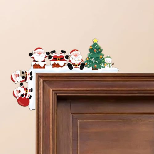 Spetsbst Türrahmen Weihnachten Deko, Weihnachtsdeko mit Transparente Klebepunkte Holz Weihnachts Deko, Doppelseitigem Türdeko Weihnachten für Wände/Türen/Fenster/Kamin (Weihnachtsmann)