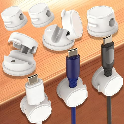 Magnetic Cable Clips,8 Pack Magnetic Rotatable Cable Holder Clips, White Cable Tidy Organiser for Desk, Car, Wall, Kitchen, 24mm x 19mm