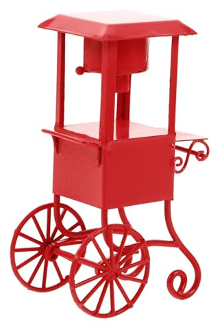 OUNONA Miniature Dollhouse Popcorn Machine with One-button Start Portable Tabletop Popcorn and Lollipop Maker Cart for Model Cinema Scenes and Decorative Snack Stand Supplies