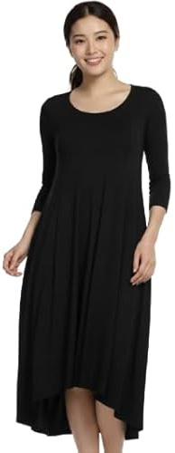 SASSY STYLE Ladies Womans Plain Swing Dress Casual Long Sleeve Midi Dress Skater UK 8-26 (Black, 8)