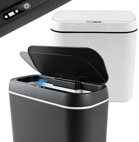 HELILBSRIAIN Elektrischer Mülleimer 2er-Set,15L Mülleimer mit Sensor mülleimer, schlankes schmales Design, leise und wasserdicht, ideal für kleine Räume wie Schlafzimmer,