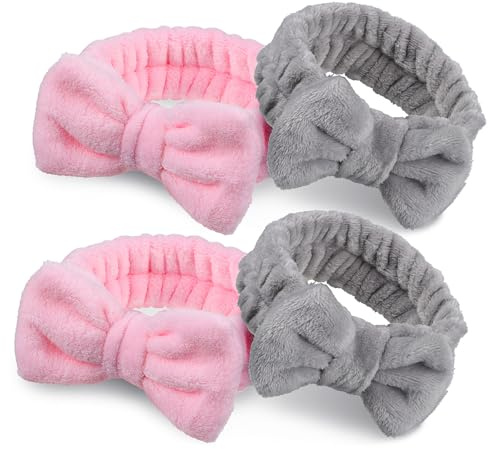 DECHOUS 4 Stück Spa Stirnbänder für Damen Gesichtswasch Stirnband aus Hautfreundlichem Stretchstoff Einheitsgröße mit Schleifenknoten für Make Up Spa Sport und Yoga