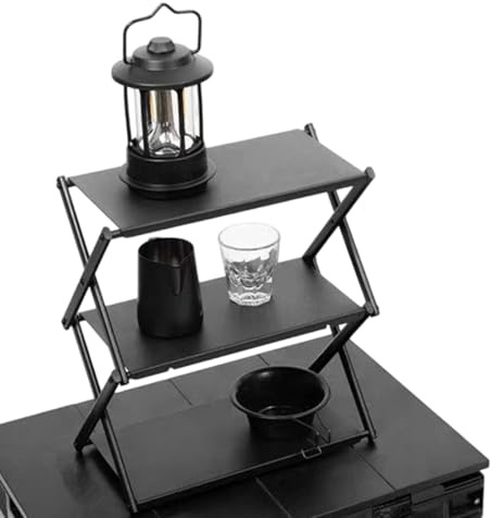 Generiskt campingskåp – kolstål 33 x 17,5 x 36,5 cm, hyllor | campingbord, vikbar bärbar arrangör för utomhuscamping, vandring och picknick