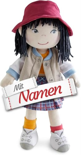 Personalisierte HABA Puppe Yuki, Bestickte Stoffpuppe mit Namen, 30 cm, Bestickung am Rücken, Geschenk zur Geburt, Taufe, Geburtstag