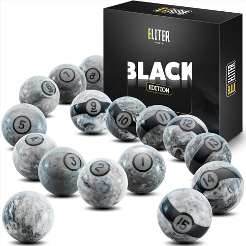 ELITER SPORTS Black Pool Balls Set Made of Phenolic Resin – 16 Black Billiard Balls 2-1/4 Inch (57.2 mm) with Cue Ball for Standard Pool Tables