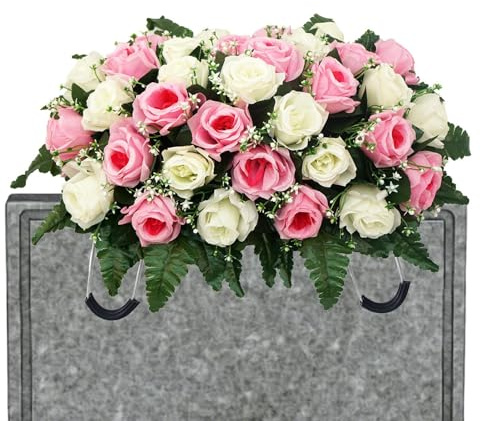 Generisch Grabgesteck Für Friedhof – Künstliche Seidenrosen Grabdekoration | Langlebiges Grabarrangement Für Ganzjahresnutzung, Geeignet Für Vatertag, Muttertag Und Gedenkstätten