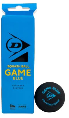 Dunlop Balles de Squash Game Blue, Point Bleu | 12 % plus grande que Pro | 40 % de temps de vol en plus | Contact facilité | Rebond constant | Contrôle pour débutants