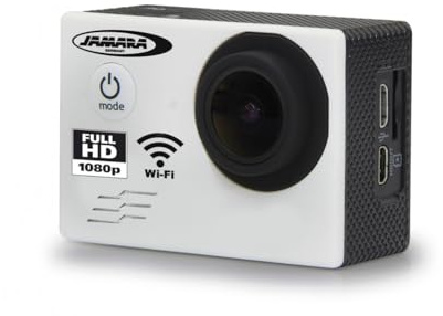 JAMARA 177891 - Camara Full HD Pro WiFi V2 - 16MP, 1080p, 170° Weitwinkel, wasserdicht bis 30m, 2 Zoll LCD-Display, Foto/Video Funktion per Smartphone steuern, inkl. sämtlichen Halterungen, weiß