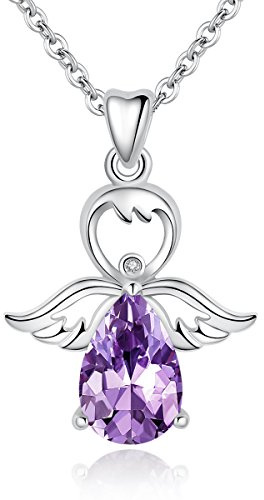 AEONSLOVE Schutzengel Anhänger Kette Damen Silber Halskette Mit Engelsflügel Glücksbringer Engel Flügel Amethyst Crystal CZ Schmuck Geschenke für Mädchen Mutter Tochter Kinder Frauen