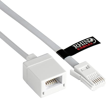 rhinocables BT Telephone Extension Cable (2m, White) | Versatile Compatibility: Universally compatible with a wide range of BT devices, including landlines, fax machines, POS