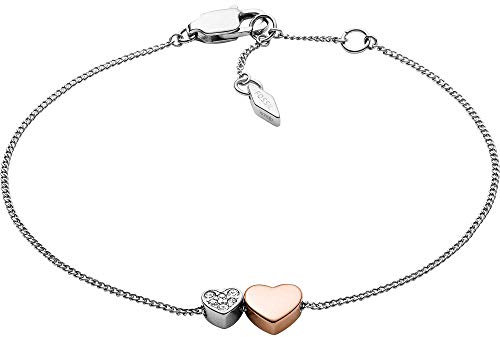 Fossil Bracciale a catena sottile da donna in acciaio inox con chiusura a moschettone, Tono argento Rosa