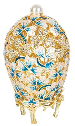 QIFU Hand Painted White Easter Egg Style Trinket Box Hinged, Unique Gift for Family