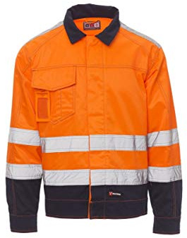 Payper SAFE HI-VI Giubbino Giacca multistagione uomo donna da lavoro misto cotone poliestere chiusura con bottoni tasca porta smartphone badge Arancione Fluo/Blu Navy (XXL)