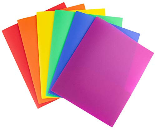 Dunwell Farbige Kunststoff-Ordner mit Taschen – (12 Stück, verschiedene Farben), 2 Fächer, 21,6 x 27,9 cm, für Schule und Büro, strapazierfähiges, langlebiges Polyester, inklusive Etiketten