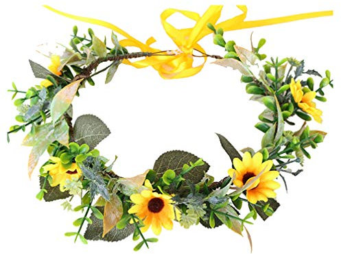 Performance-haarbügel Party Haarbügel Party-Kopfschmuck Blumenkranz Gelb Kopfschmuck Blumenkranz Haarband Stirnband Set Sonnenblume Brautjungfer Krone