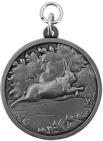 Deitert Jagdmedaille mit Name oder Wunschtext graviert, Motiv - Hase -, hochwertiges Altsilber, personalisierte Jagdauszeichnung, Trophäe