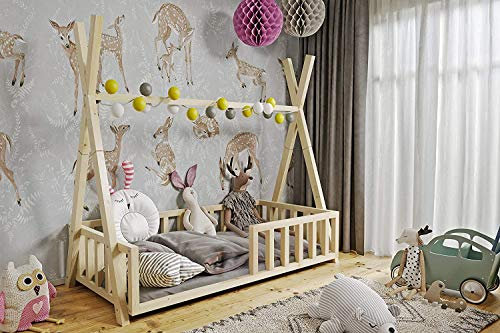 Herby Kinderbett Luki Hausbett mit Lattenrost 80x160cm oder 80x180cm Bettenhaus Bett (80x180cm, Kiefer)