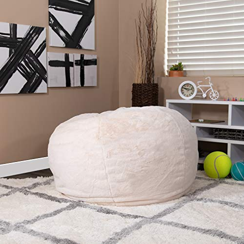 BizChair Oversized White Furry Refillable Bean Bag Chair for All Ages
