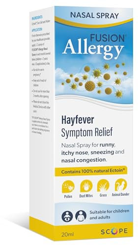 Fusion Allergy Nasal Spray with 100% Natural Ectoin. Quick Relief for Stuffy/Itchy/Runny/Blocked Noses Caused by Allergens. Suitable for All Ages (20ml - 140 doses)