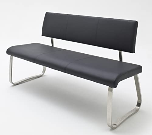 Robas Lund Esszimmersitzbank mit Rückenlehne in Leder, Sitzbank Belastbar bis 280 Kg, Küchensitzbank Schwarz