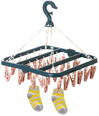 Yngffb Sock Dryer Outdoor, 32 Peg Sock Hanger for Washing Line, Underwear Socks Dryer, Portable Sock Drying Rack Plastic for Outdoor, Underwear Hangers with Clips for Socks Lingerie Clothes