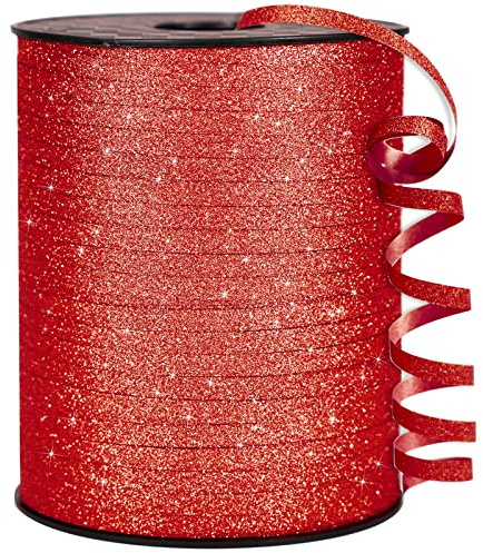 PartyWoo Cinta roja, cinta rizadora de 500 yardas para manualidades, cinta de globos, cinta con purpurina para envolver regalos, cinta para cuerda de globos, cinta rizadora de Navidad (1 rollo)