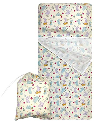 Panini Tessuti Ensemble de Jardin d'enfants, Sac de Couchage d'été et Pochette pour Les bébés de 2 à 6 Ans - Tissu 100% Coton - Made in Italy (Lapins Kindergarten Set)
