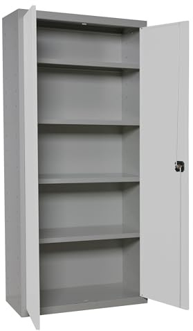 Simon Rack Armario Metálico Garaje 1800x600x400 mm - Simonlocker | 2 Puertas, 4 Estantes, Incluye 2 Llaves, Gris/Blanco, Pintura anticorrosión