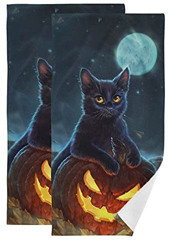 2Er Duschtücher Set Halloween Katzen Kürbis Mikrofaser Strandtuch Tragbares Mikrofaser Handtücher Schnell Trocknendes Camping Handtuch, Für Schwimmen, Schwimmbad, 70x40cm