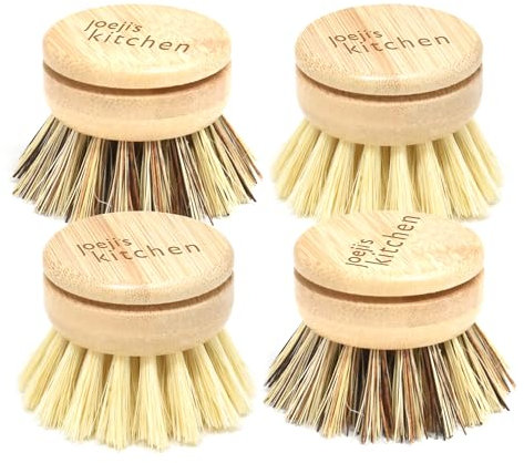 Joejis Set di 4 testine di ricambio per spazzola piatti a setole miste Spazzola cucina eco per lavare i piatti con setole dure e morbide in fibra di sisal Spazzole per piatti perfette per la pulizia