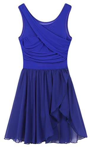 Jugaoge Damen Tanzkleid mit Plissee Ärmellos Ballettkleid Lyrisches Kleid Unregelmäßig Tutu Rock Slip Latein Tango Samba Salsa Bekleidung Königsblau S