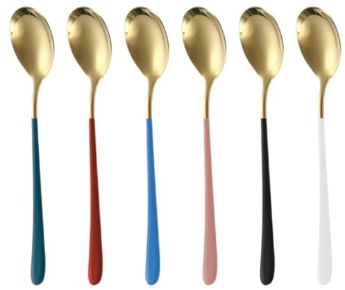 PBENO löffel Goldlöffel aus Edelstahl mit langem Griff for Eislöffel, Geschirr, vergoldete Dessert-, Tee- und Kaffeelöffel für Haus, Küche oder Restaurant
