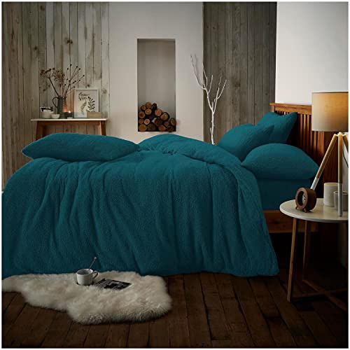 GC GAVENO CAVAILIA Teddy Duvet Cover Double - Fleece Bedding Set with Pillowcases - Green