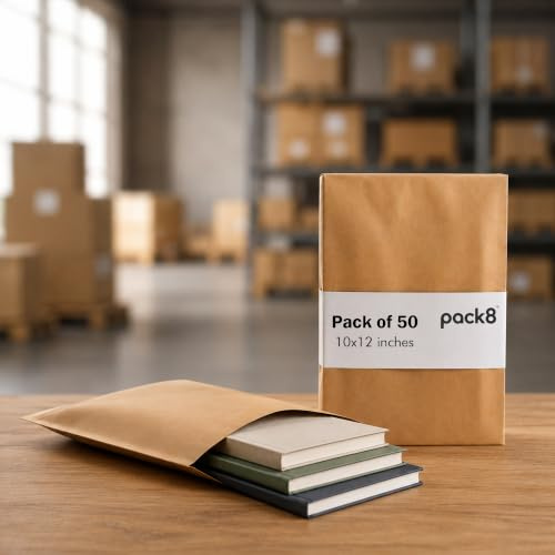 Lot de 50 sacs en papier avec rabat pliable | Sac de courrier en papier avec ruban adhésif auto-adhésif | Enveloppes en papier pour emballage, expédition (25,4 x 30,5 cm)