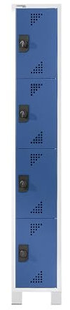 eurokraft | 4er-Schließfachschrank Bremen | 1 Abteil | lichtgrau/brillantblau | Breite 300 mm | 4 Fächer