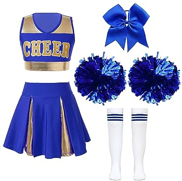 Doomiva Mädchen Cheer Leader Kostüm Set Mit Pom Cheerleading Uniform Halloween Karneval Faschingskostüm Festlich Tanzkostüm