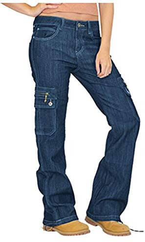 Pantalon cargo pour femme - Grandes tailles - Salopette en jean multi-poches - Pantalon en denim stretch - Jambe droite - Pantalon décontracté - Uni - Pantalon de travail - Pantalon d'entraînement