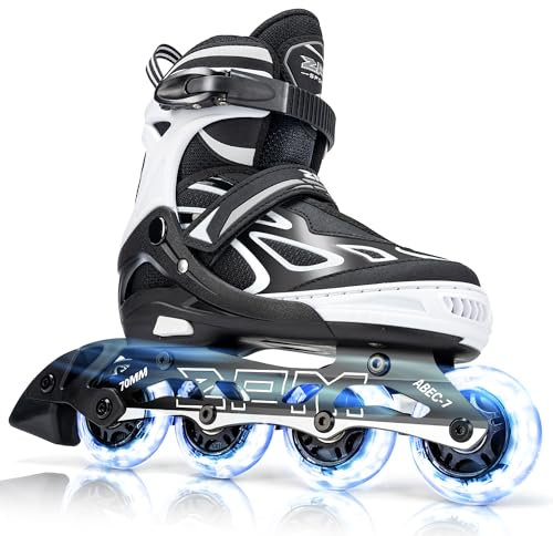 2PM SPORTS Verstellbar Inliner für Kinder Mädchen Jungen, Inline Skates Rollschuhe für Damen Herren Größe 30-33 34-37 38-41 42-44 (White L)