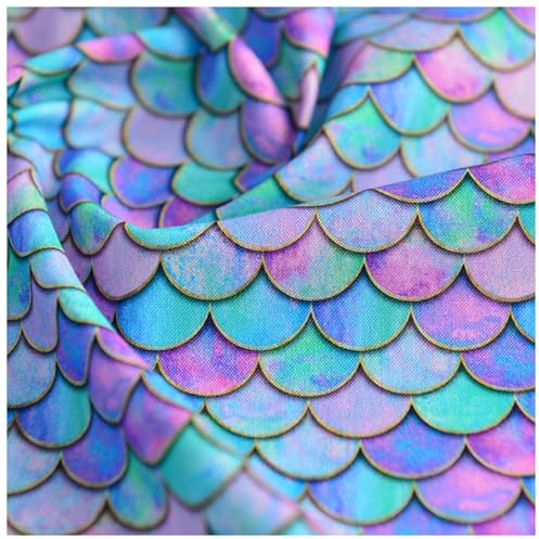 100% Baumwollstoff Farbverlauf Japanischer Fischschuppen-Druck Meerjungfrauenschuppen Geometrischer Dekorationsstoff Handwerken Nähen Stoff 130cm Breit(Size:1.3x2m,Color:bunt)